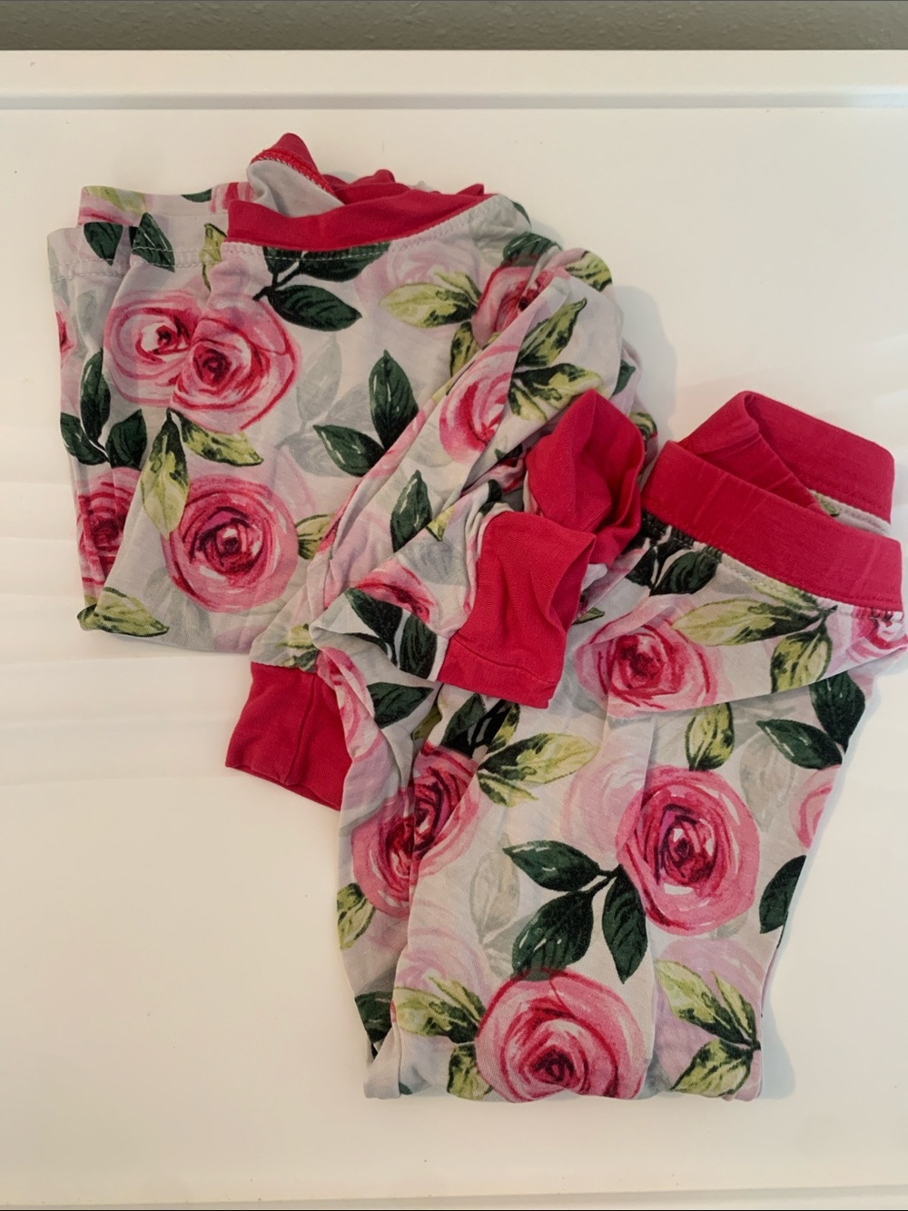 Little Sleepies Pink Rose Print Cotton Pajama Set with Hot Pink Trim